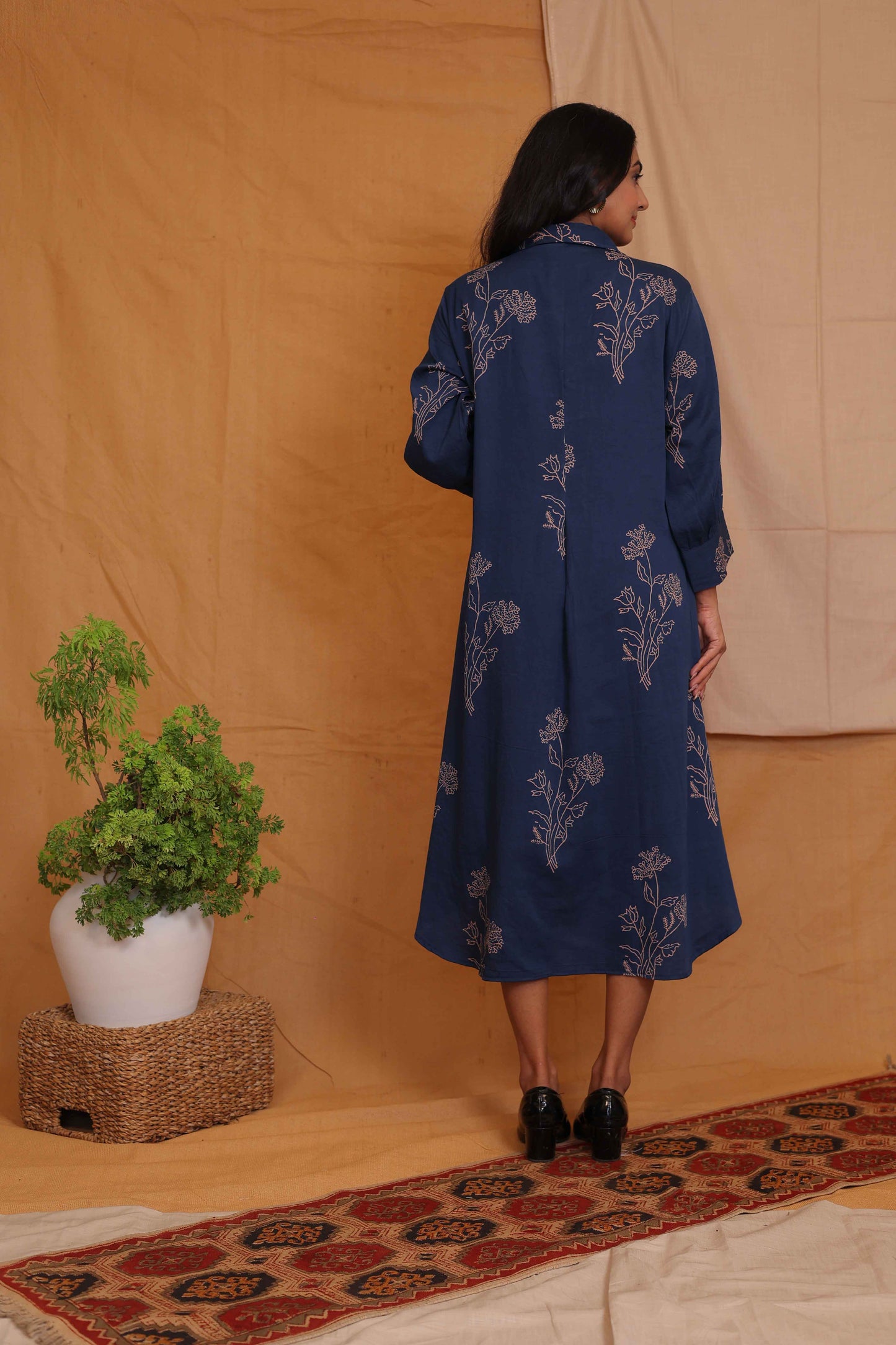 AVA'S INDIGO HANDBLOCKPRINTED A LINE DRESS