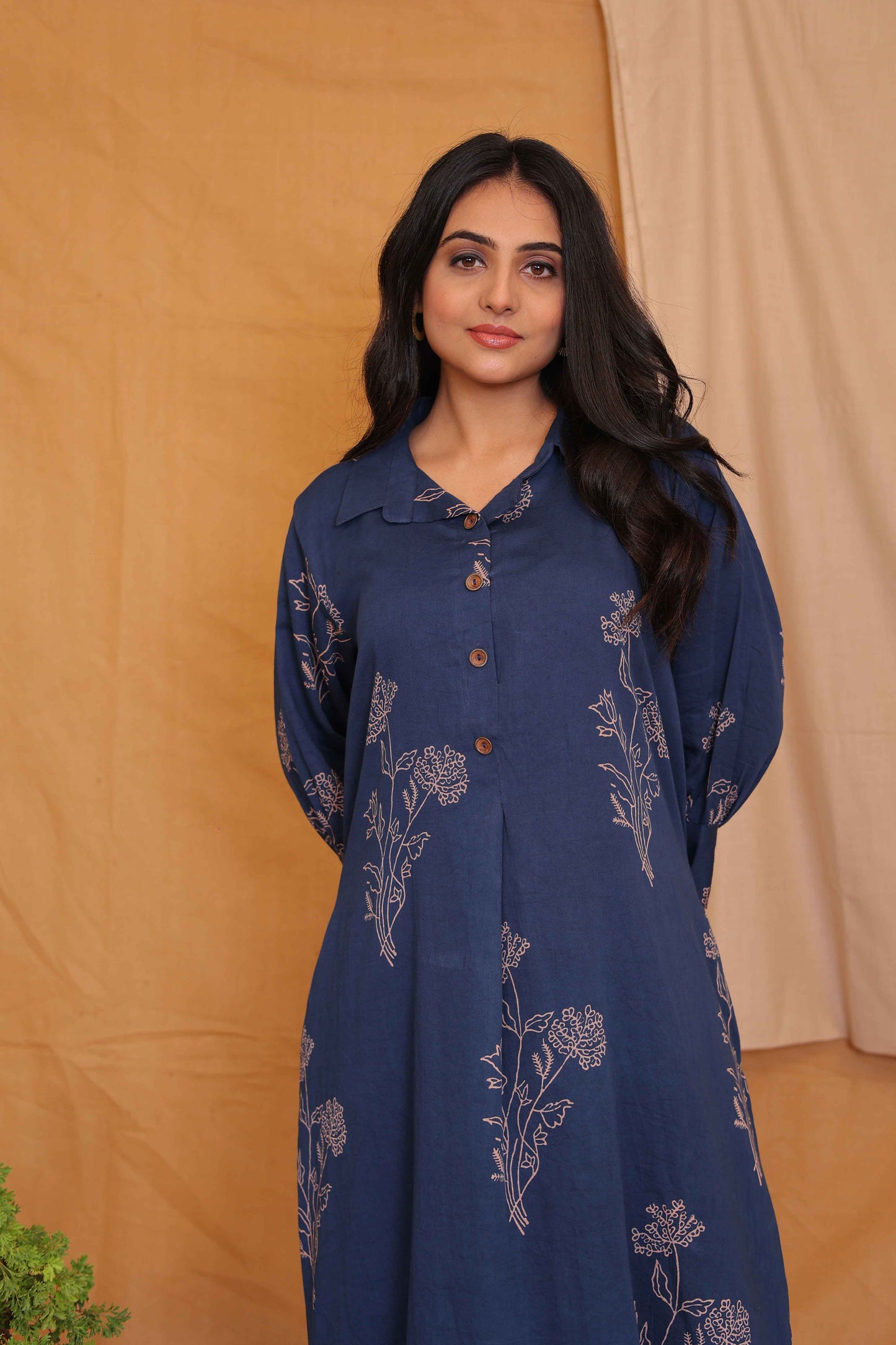 AVA'S INDIGO HANDBLOCKPRINTED A LINE DRESS