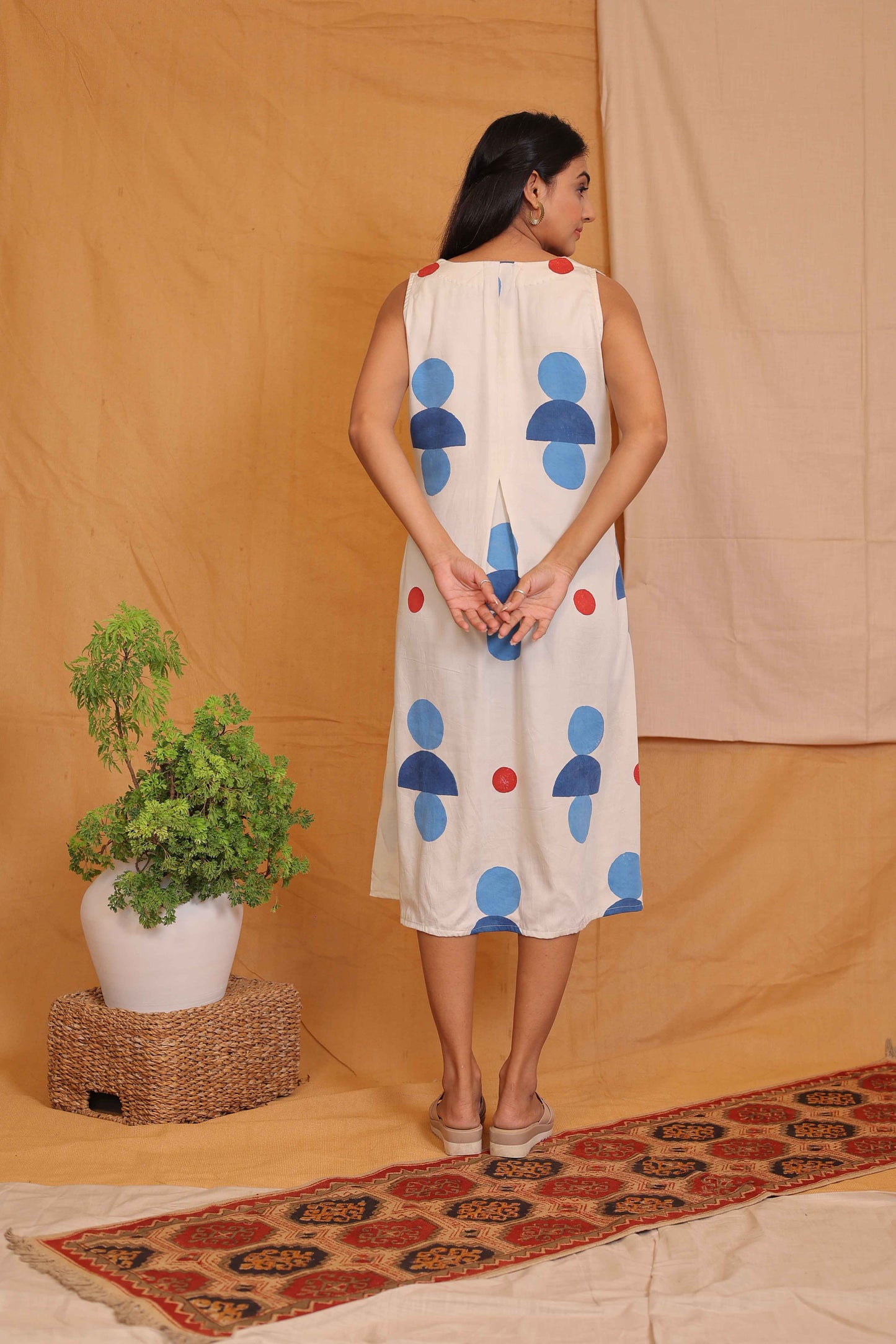 RHEA'S HANDBLOCKPRINTED SLEEVELESS DRESS