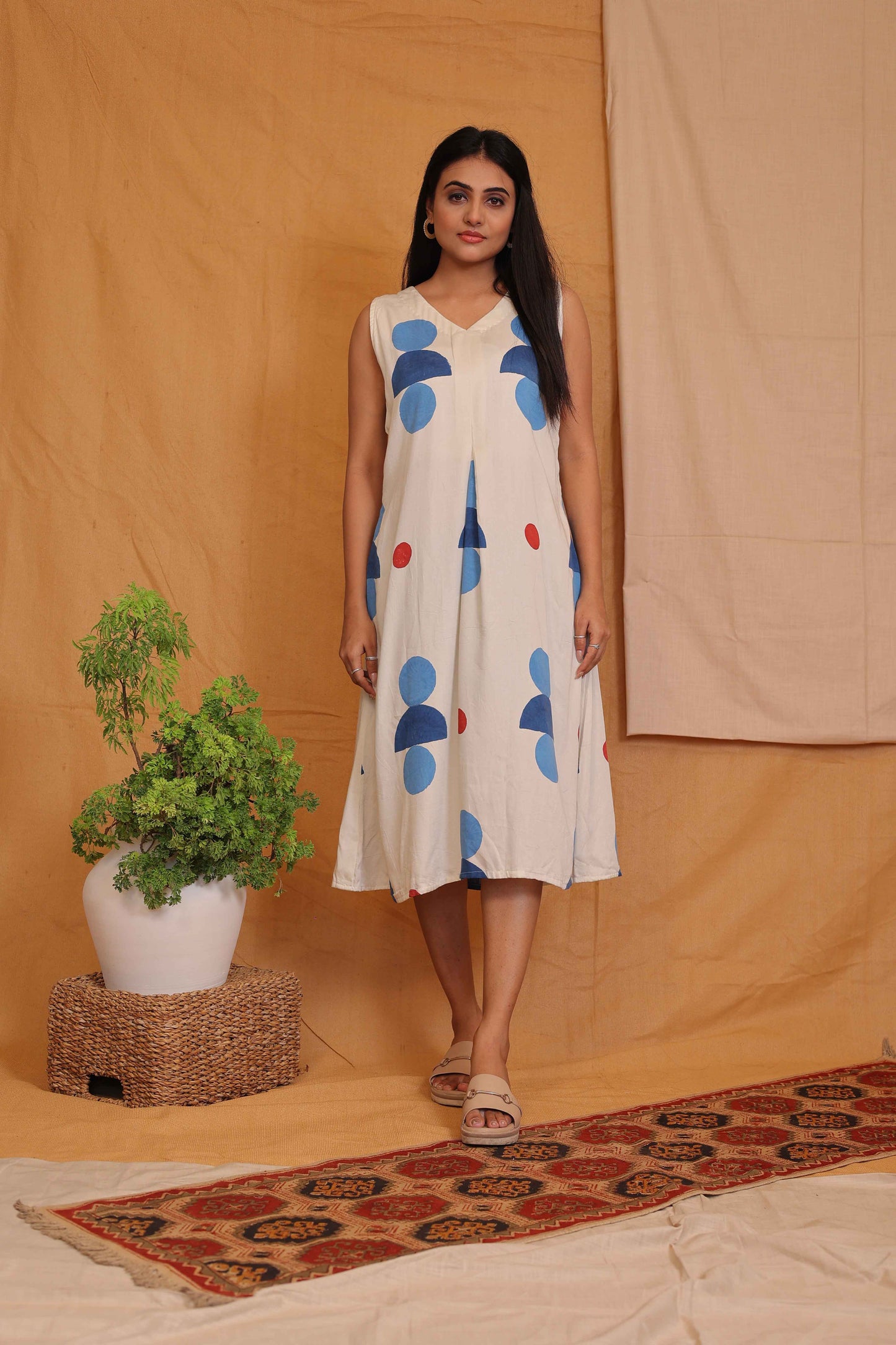 RHEA'S HANDBLOCKPRINTED SLEEVELESS DRESS