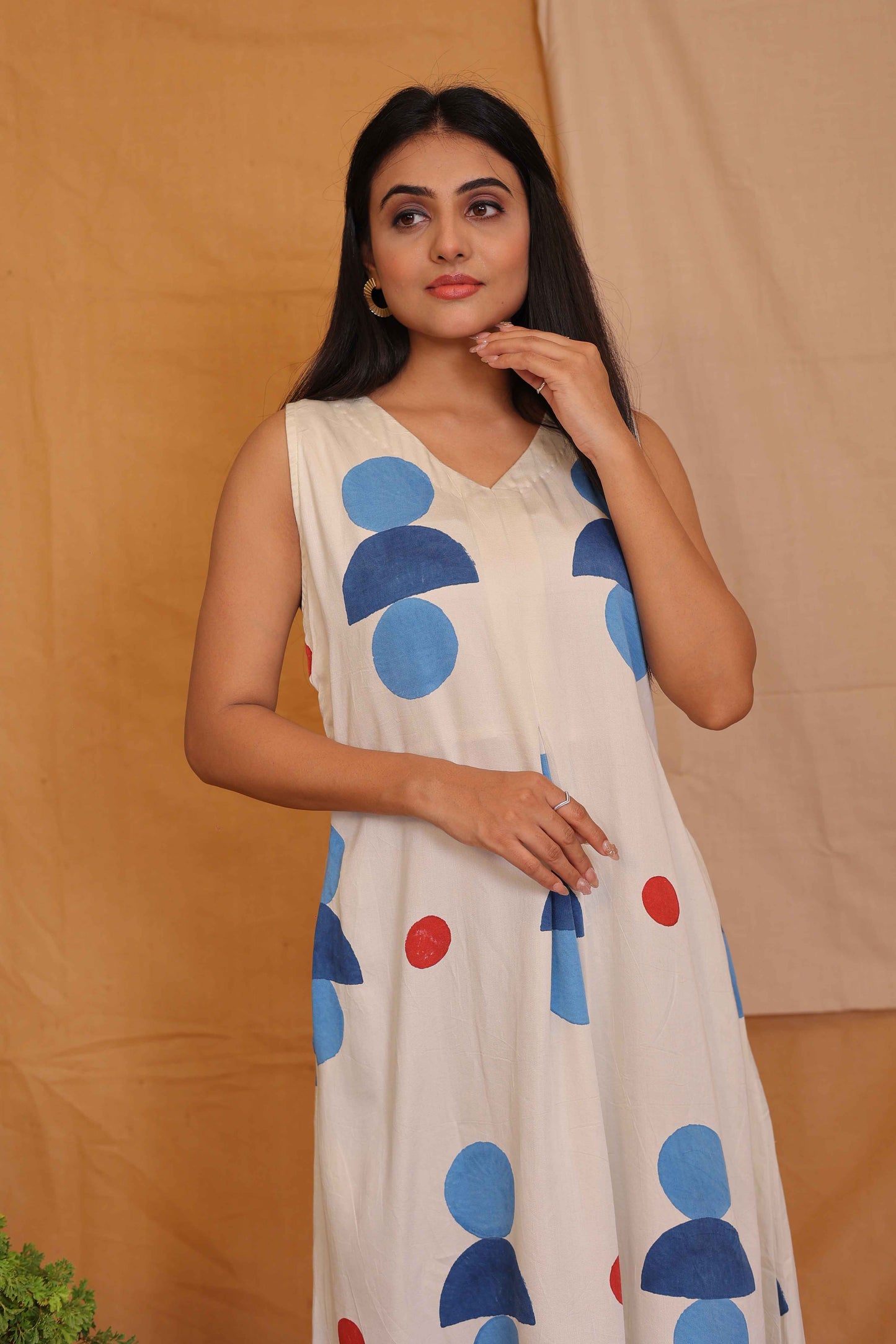 RHEA'S HANDBLOCKPRINTED SLEEVELESS DRESS