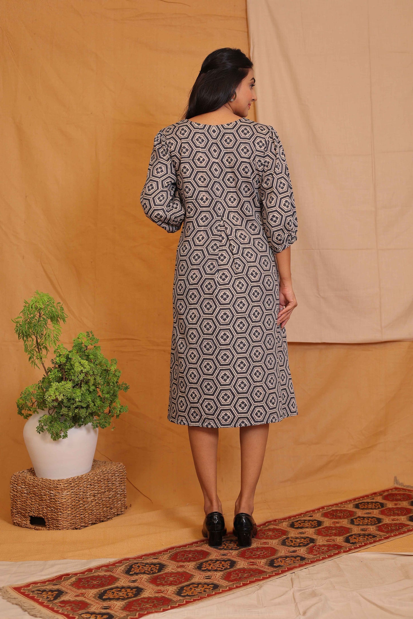 SHINAL'S HEXAGON HANDBLOCKPRINTED DRESS