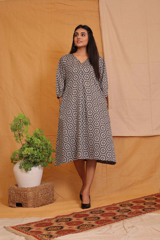 SHINAL'S HEXAGON HANDBLOCKPRINTED DRESS