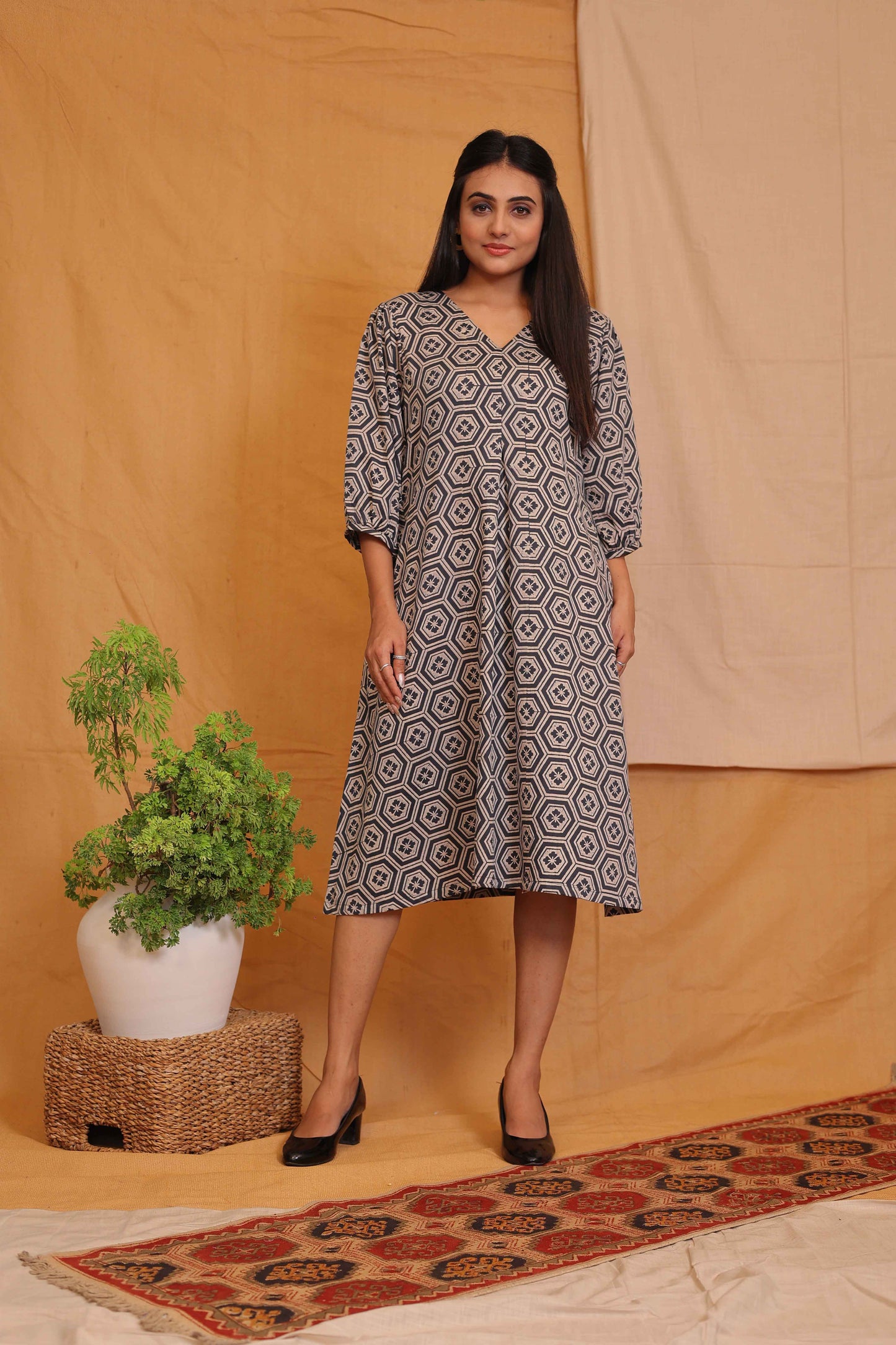 SHINAL'S HEXAGON HANDBLOCKPRINTED DRESS