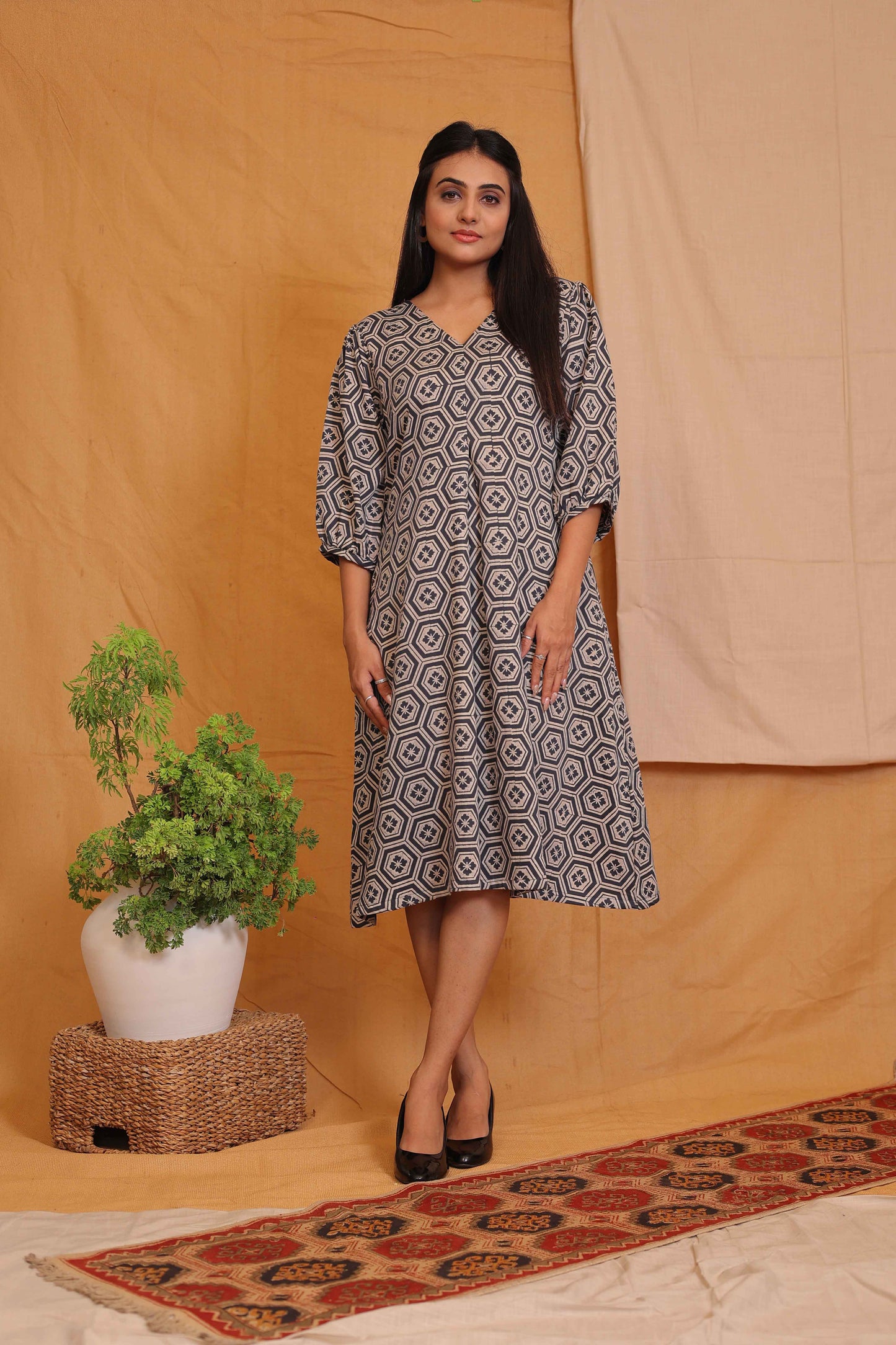 SHINAL'S HEXAGON HANDBLOCKPRINTED DRESS