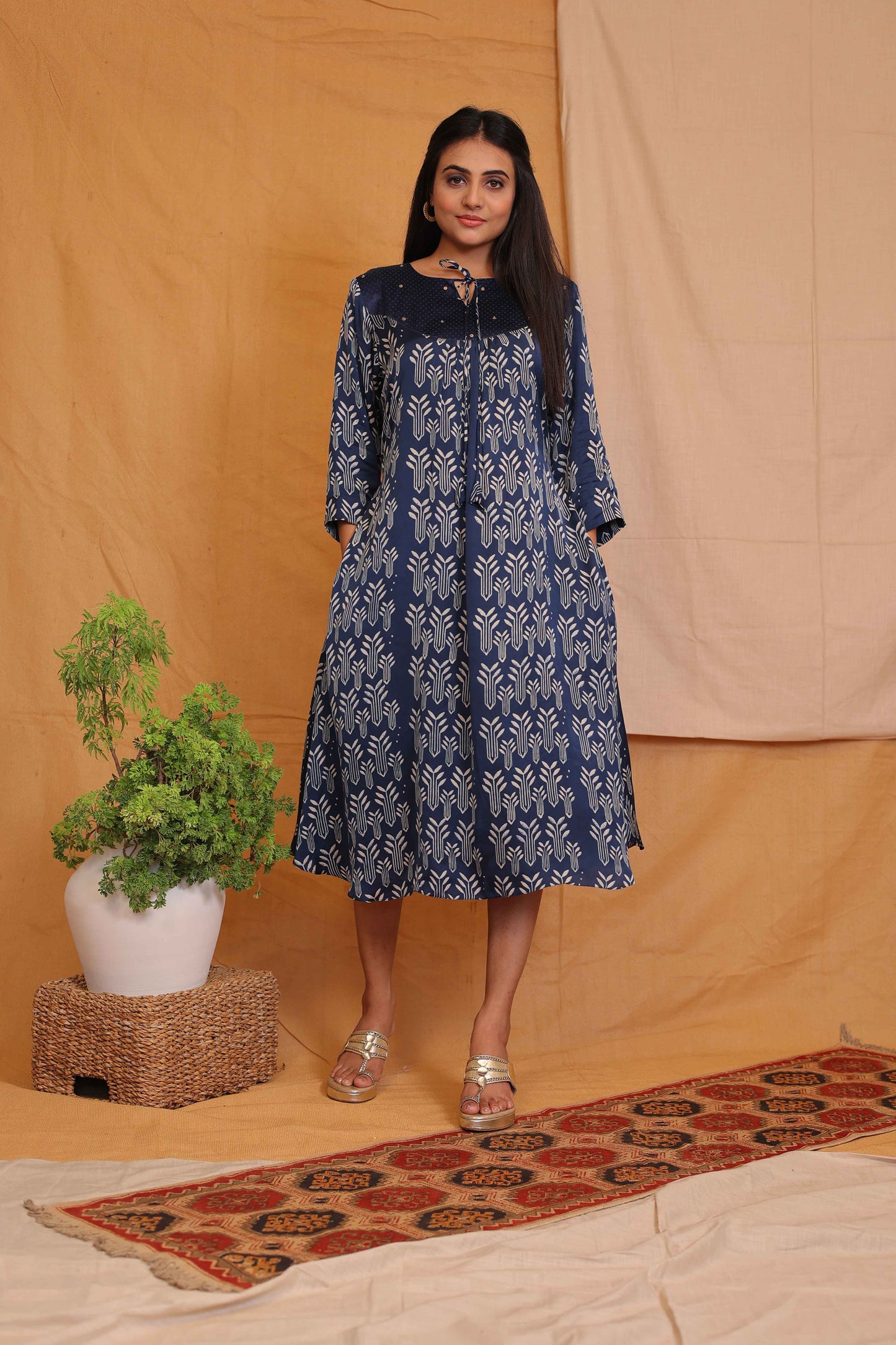 LARA'S INDIGO BLOCKPRINTED DRESS AND KURTA