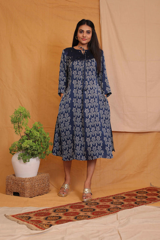 LARA'S INDIGO BLOCKPRINTED DRESS AND KURTA