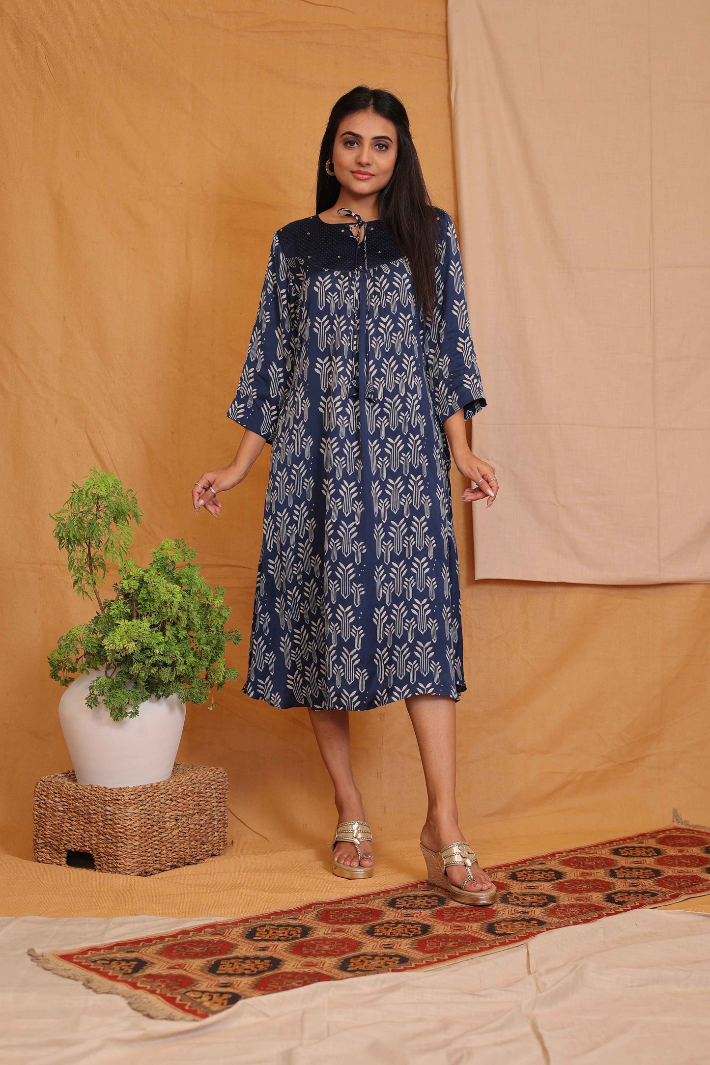 LARA'S INDIGO BLOCKPRINTED DRESS AND KURTA