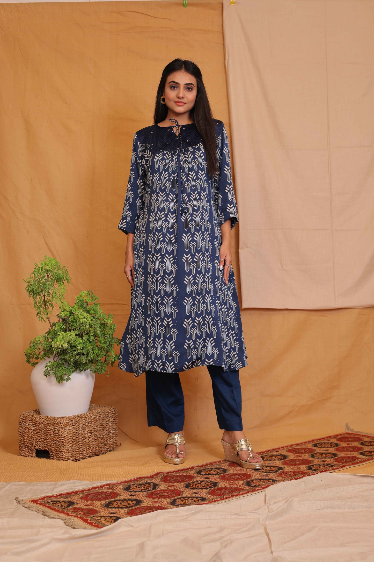 LARA'S INDIGO BLOCKPRINTED DRESS AND KURTA