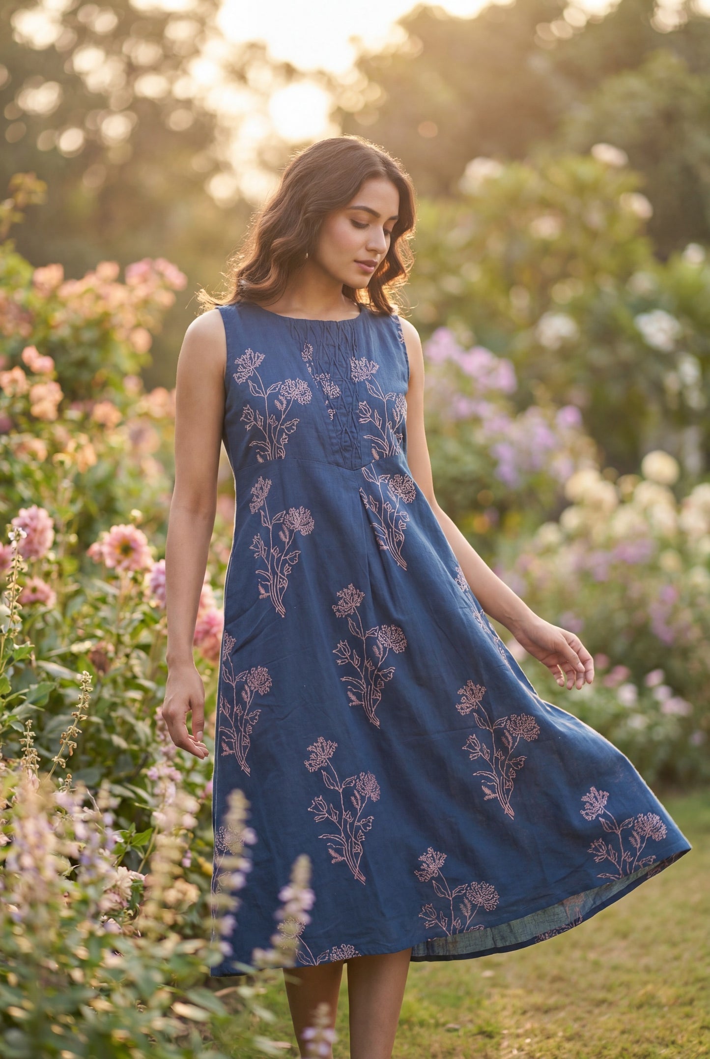 INDIGO BLUE HANDBLOCKPRINTED SLEEVELESS DRESS